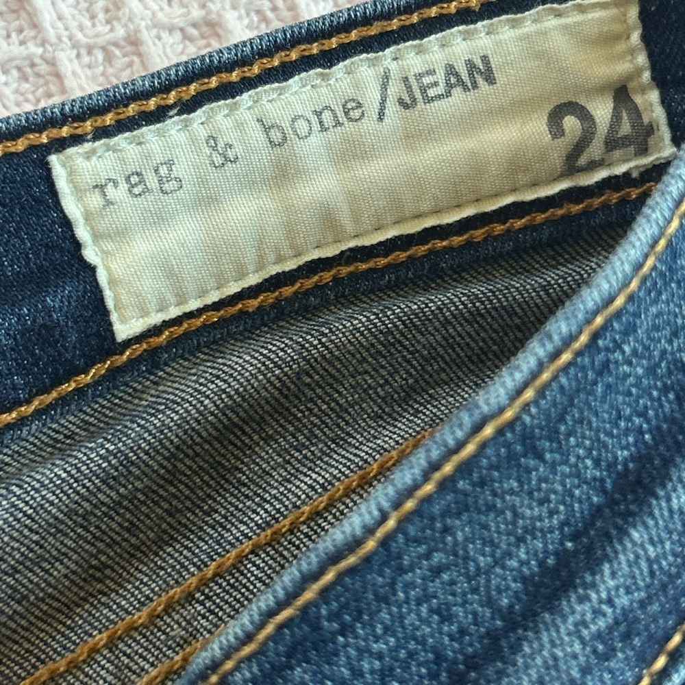 Rag & Bone Alderly Crop Skinny Jeans Blue Denim Raw Fray Hem Low Mid Rise 24 EUC - Picture 6 of 9